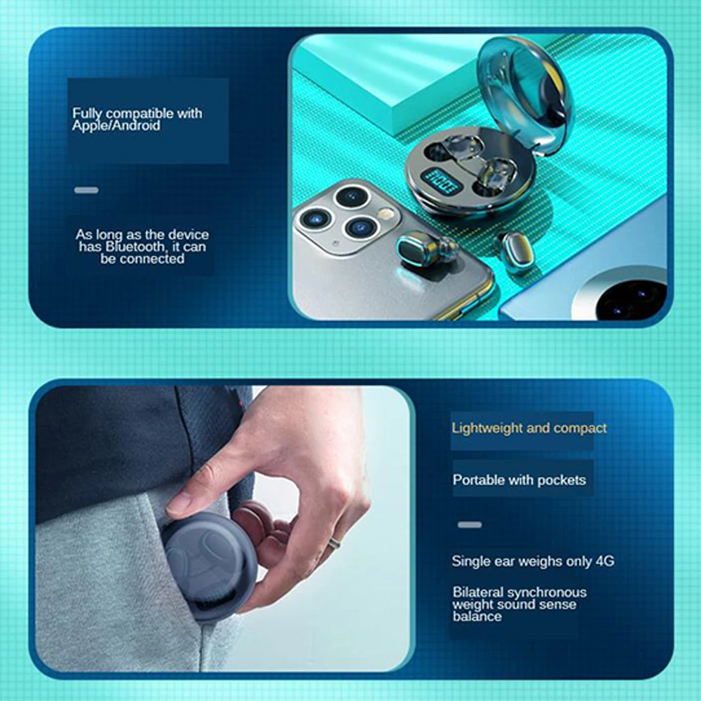 

True Wireless Earphones Bluetooth 5.0 TWS Headphones with Mic IPX5 Waterproof In-ear Earbuds Sports Headset with Charging Case