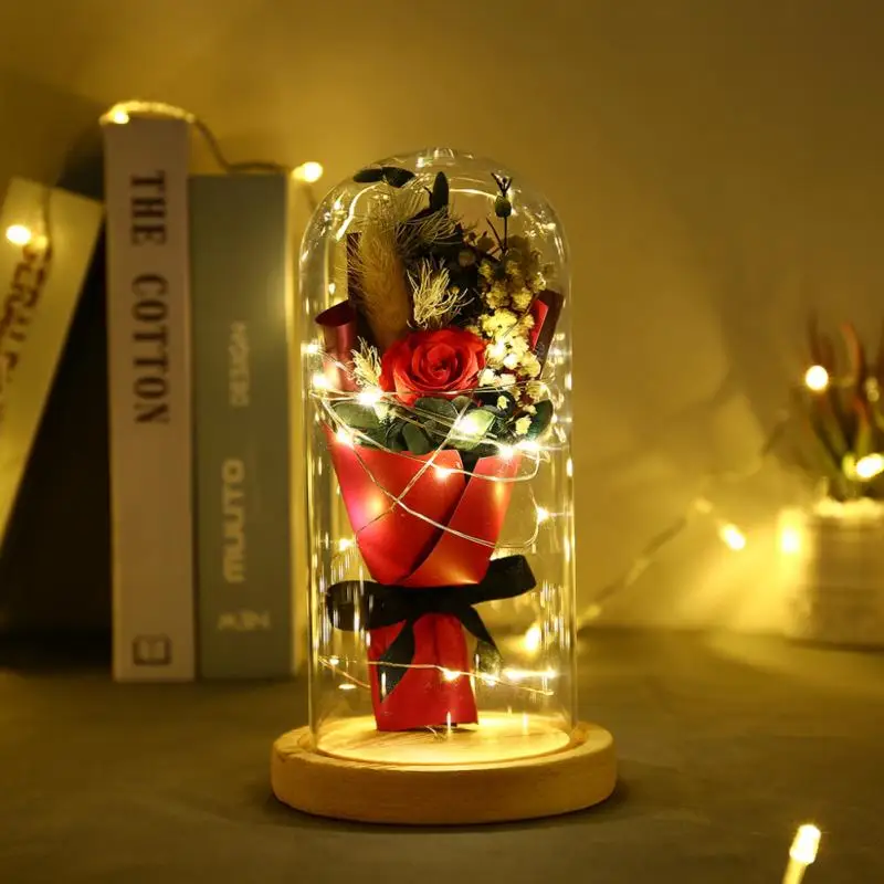 Новый букет роз стеклянная крышка Красавица и Чудовище светодиодный лампы с