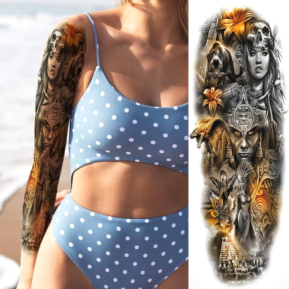 

Черный Лев, король, волк, временные тату, наклейка для женщин и мужчин, полная рука, Реалистичная маска для глаз, розовая пушка, большой рукав, тату, наклейка