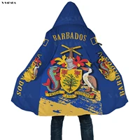barbados country flag pattern printed hoodie duffle coat hooded blanket cloak thick jacket cotton pullovers dunnes overcoat