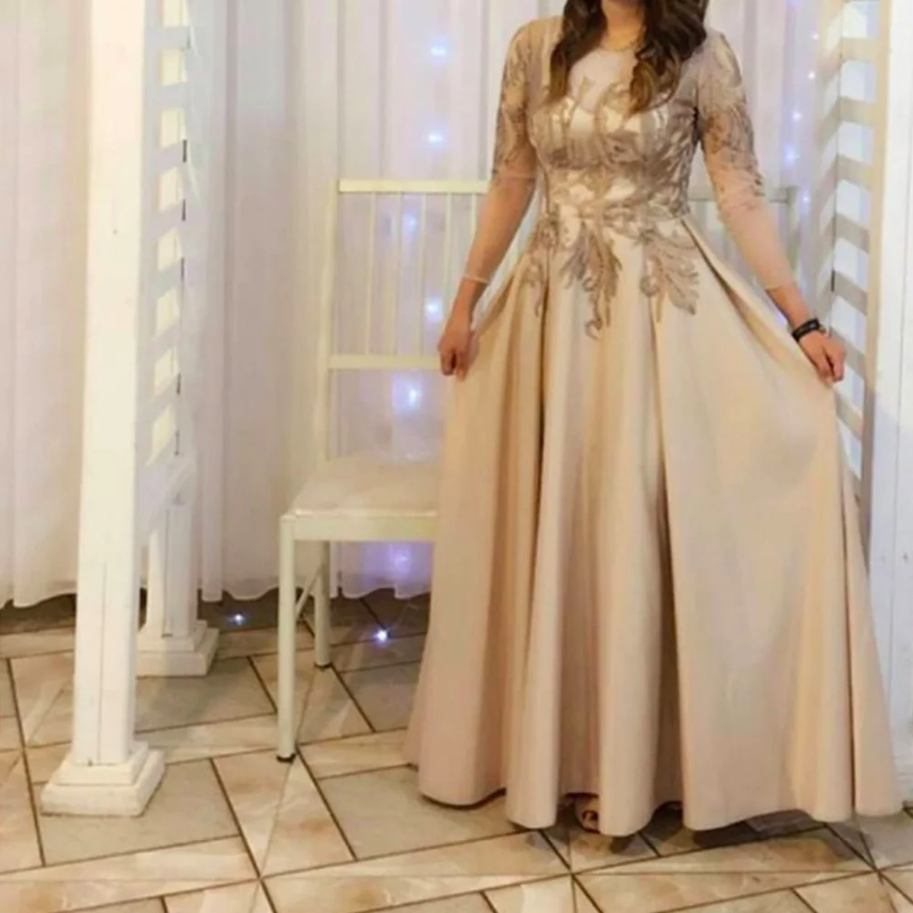 

Кружевные Выпускные платья 2021, вечерние платья с вышивкой, вечерние платья цвета шампанского с длинным рукавом