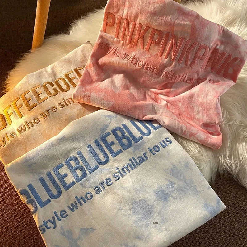 

Oversized Vrouwen T-shirts Tie-Dye Gedrukt T-shirts Harajuku Kleding Zomer Tshirt Casual Brief Afdrukken O-hals Tees Streetwear
