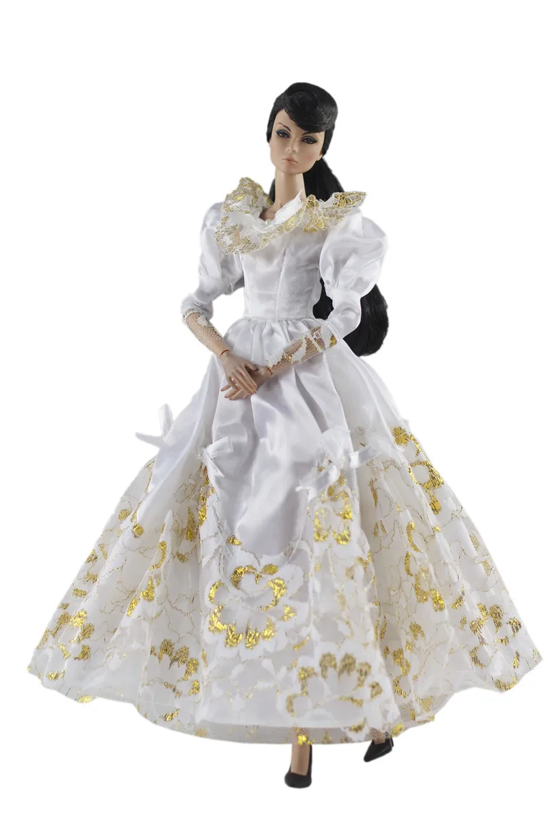 

Retro White French Long Dress Outfit Set for Barbie 1/6 30cm BJD FR Doll Clothes Accessories Play House Dressing Up Toys Gift