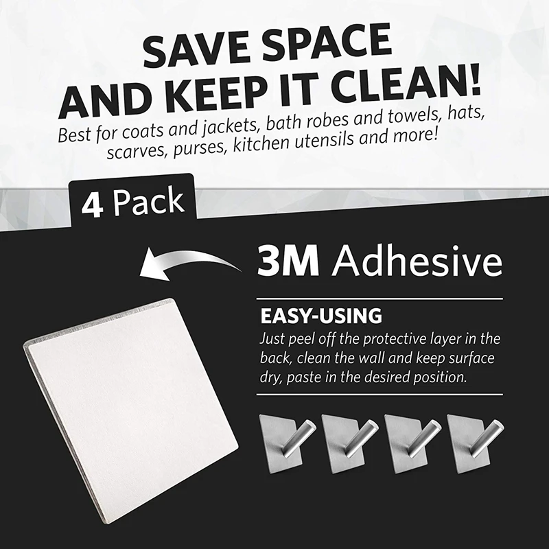 Настенные крючки из нержавеющей стали 4 упаковочных вешалки для ванной комнаты и