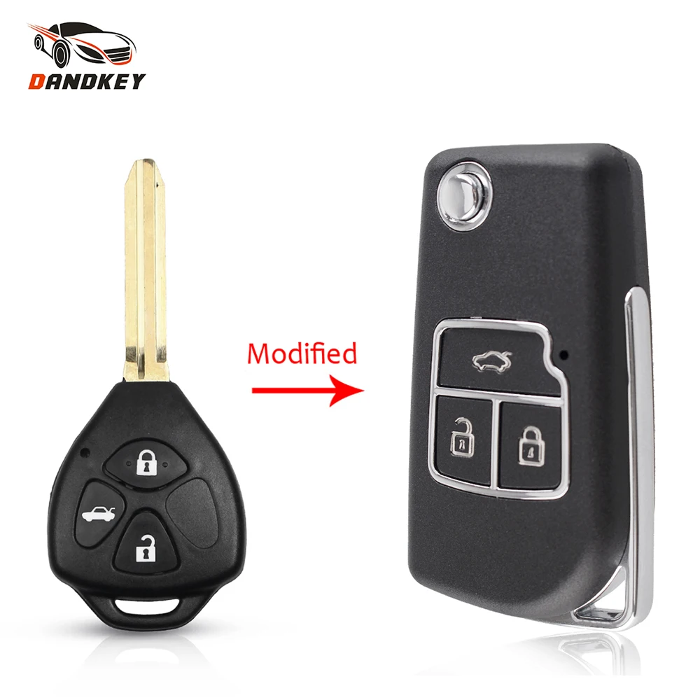 Брелок Dandkey с 3 кнопками для Toyota Camry Corolla Prado RAV4 Vios Hilux сменный складной чехол ключа