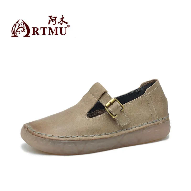 Artmu Original Retro Flat Sole Women's Shoes Soft Bottom Slip-on Loafers Genuine Leather Handmade Simple Versatile | Обувь