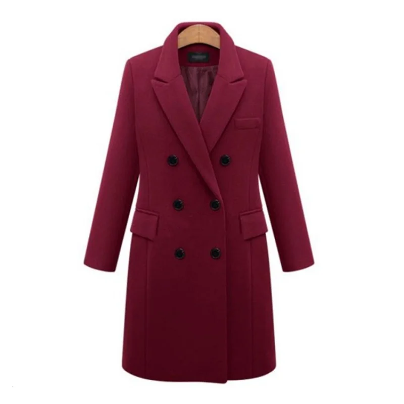 Red wine Размера плюс 5XL тонкое осеннее новое шерстяное пальто для малышей длинное детское Шерстяное пальто Для женщин зимнее шерстяное пальто; Цвет черный, хаки; свободные Повседневное в Корейском стиле с шерстяной подкладкой; Верхняя одежда& пальто до - Цвет: Red wine
