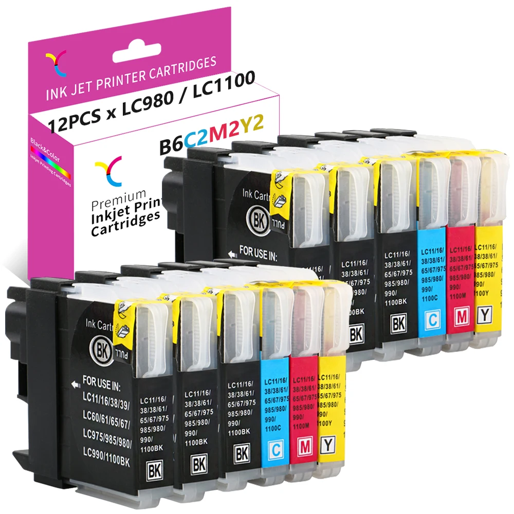 Тиристорные регуляторы 12 упаковок для Brother LC980 LC1100 совместимый DCP-145C 165C 195C 375CW 395CN