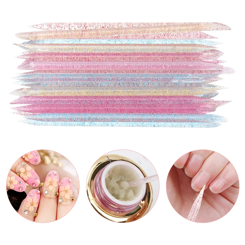 

100Pcs Reusable Crystal Stick Double End Nail Art Cuticle Pusher Cuticle Remover Tool Pedicure Care Nails Manicures Dotting Tool