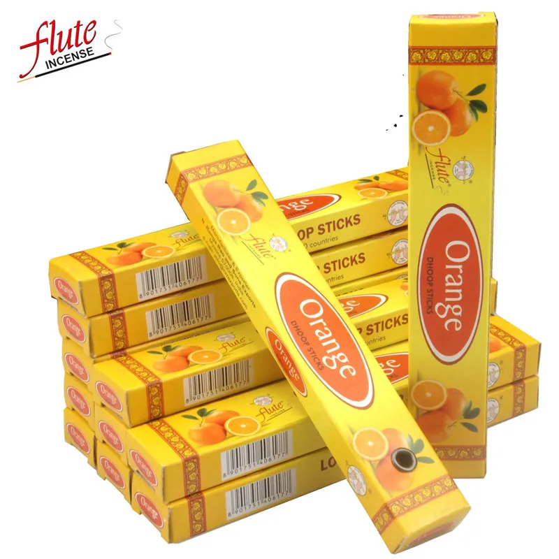 Orange Флейта 120 палочек/упаковка фиолетовый аромат ящик ладан(Dhoop) из индийского природного ручной ароматический саше для антисептика - Аромат: Orange