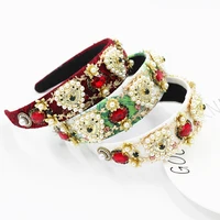 new design heart pearl baroque rhinestone headband for women full crystal floral diamond hairband hair hoop girls gift