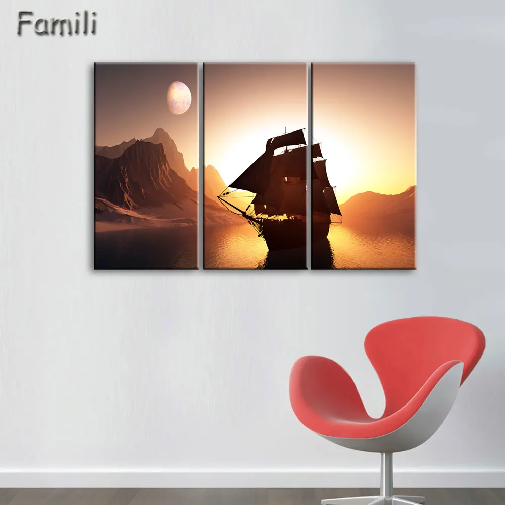 

3Panel Sail Boat Canvas Arts Wall Pictures For Living Room Modern Poster and Printed Wall Canvas Art Home Decor Unframed