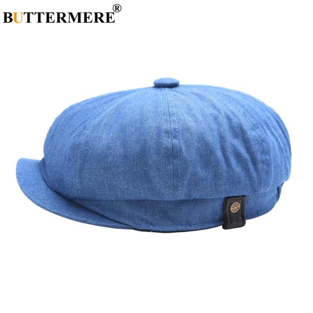 

Newsboy Cap Summer Denim Men Women Blue Baker Boy Caps Flat Hat British Vintage Solid Beret Octagonal Hats XL