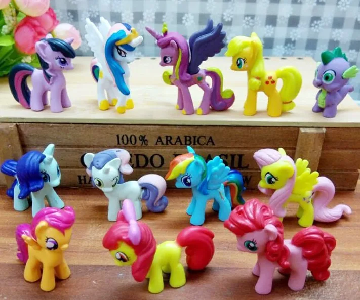 12pcs a lot 14 см милые игрушки пони Принцесса Селестия Луна Пинки Пай Радуга Дэш Единорог ПВХ фигурка Коллекция Модель Куклы для девочки - Цвет: 12pcs a lot