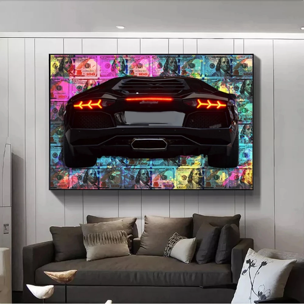 

Abstract Canvas Prints Dollars And Car Money Graffiti Paintings On The Wall Street Art Pictures Home Decoration Cuadros No Frame