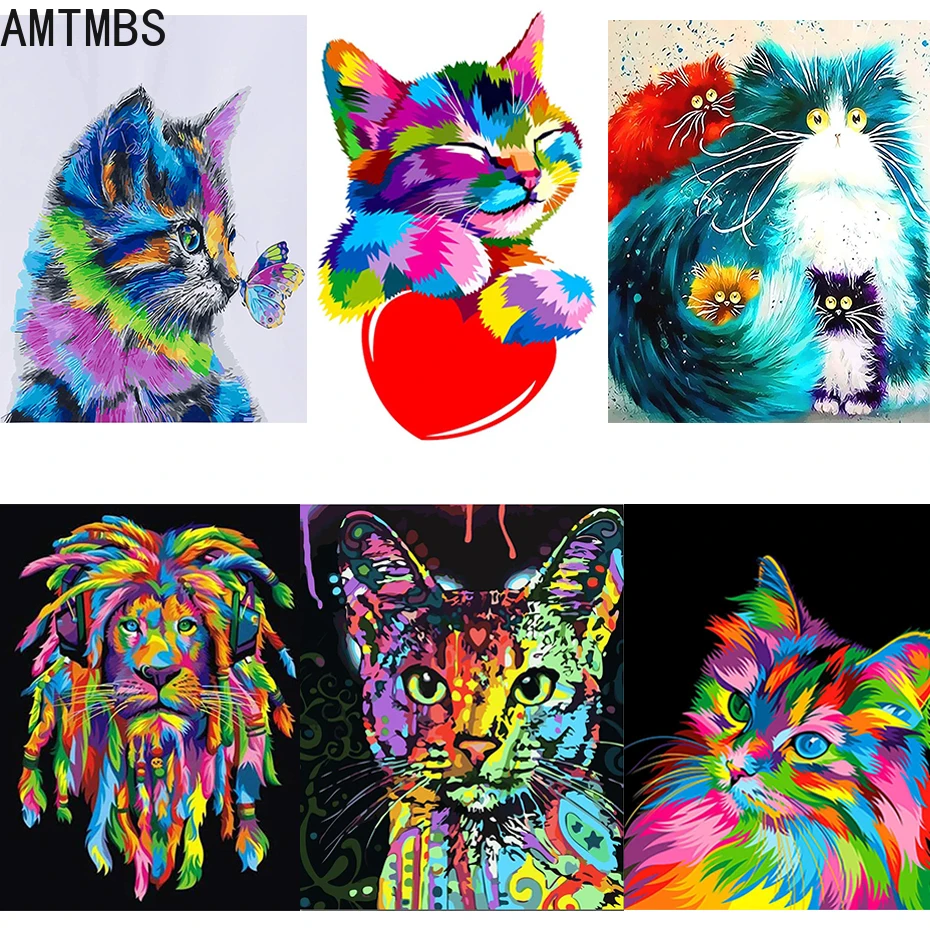 

CROSS lang Cute Animal Cat DIY Painting By Number For Adult Kids Drawing On Canvas Coloring By Number For Living Room Decoration