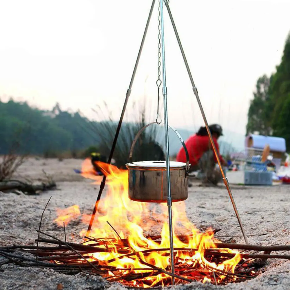 

portable Outdoor camping bonfire tripod pendant bracket adjustment Three-legged three-section aluminum alloy hanging pot holder