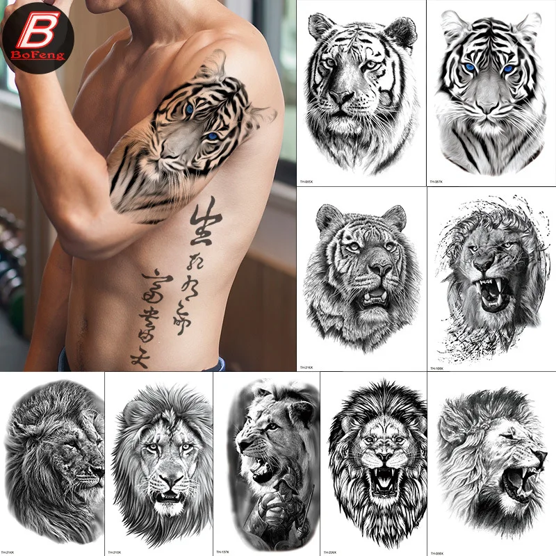 

Waterproof Tattoo Sticker Arm Chest Tiger Lion Wolf Head Animal Tattoo Sticker Men and Women Body Art Fake Tattoo