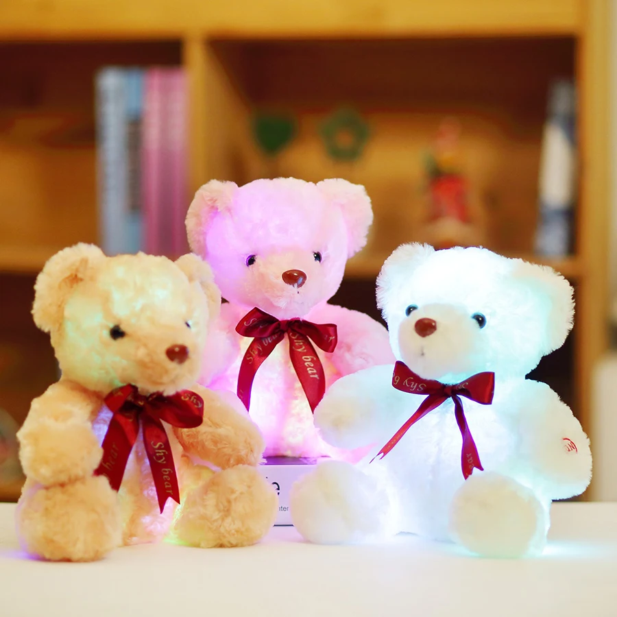 

25cm plush bear toy doll with colorful LED light sitting red tie children toys for kids birthday gift