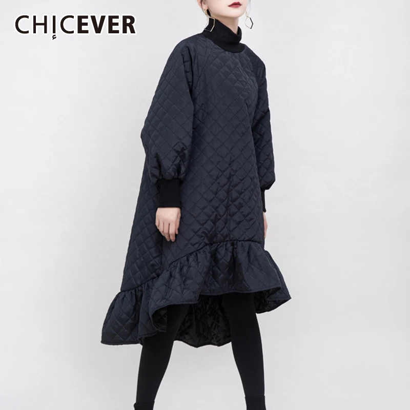 CHICEVER лоскутное клетчатое женское платье водолазка фонарь рукав высокая Талия