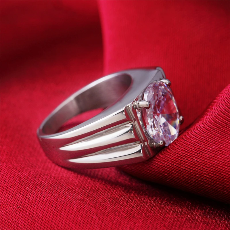 

Luxury Design Oval Shape White CZ Wedding Rings For Women Unique Jewelry Trendy Silver Color Stainless Steel Engagement Bands