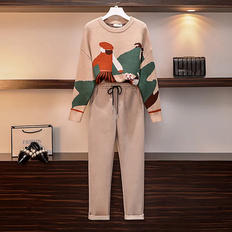 Женский комплект из 2 предметов с брюками Mozuleva вязаный свободный свитер узором и