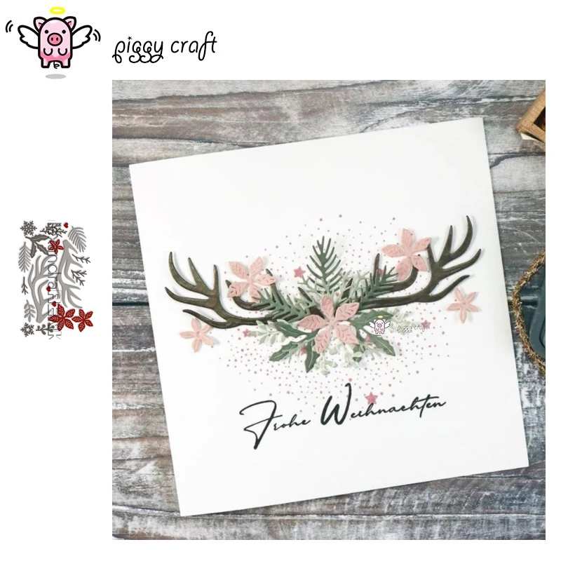 

Piggy Craft metal cutting dies cut die mold Christmas deer horns Scrapbook paper craft knife mould blade punch stencils dies