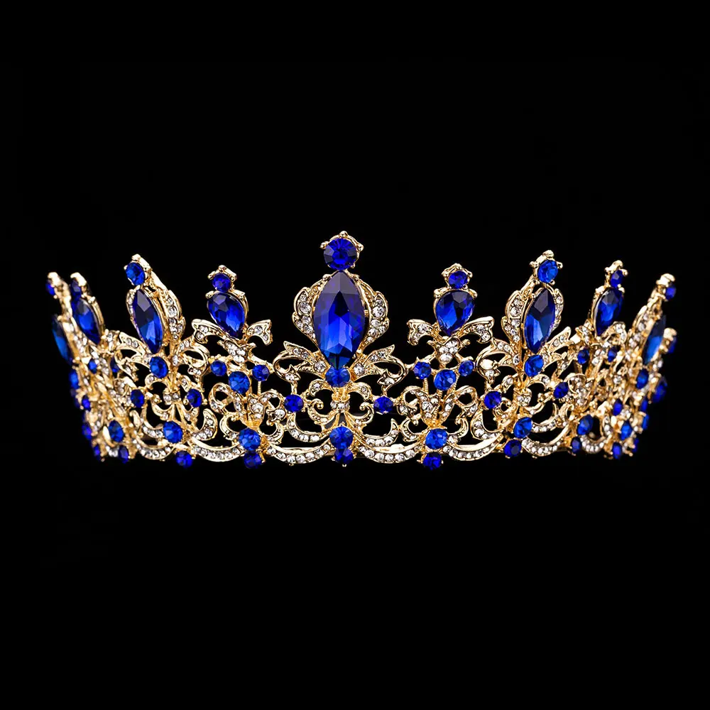 1PCS Crown Blue KMVEXO 3 шт великолепные наборы свадебных ювелирных изделий из кристаллов ожерелья со стразами серьги Корона тиары африканские бусины комплект ювелирных изделий «Дубай» - Окраска металла: 1PCS Crown Blue