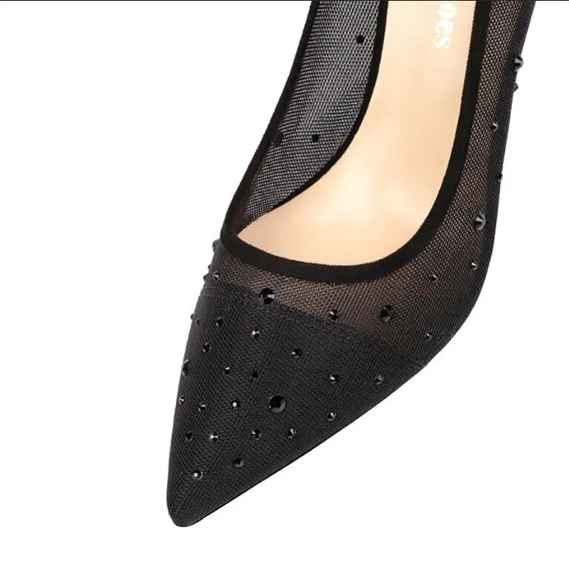 

Fashion Shallow Women Pumps Breathable Voile Summer Shoes Elegant Pointed toe Crystal High heels Office Lady shoes
