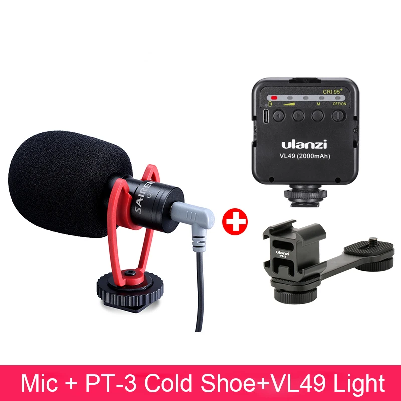 Mic VL49 LED PT3 Микрофон с шарнирными аксессуарами светодиодный видео светильник Холодный башмак Youtube Vlogging видео установка для DJI osmo mobile Moza смартфонов - Цвет: Mic VL49 LED PT3
