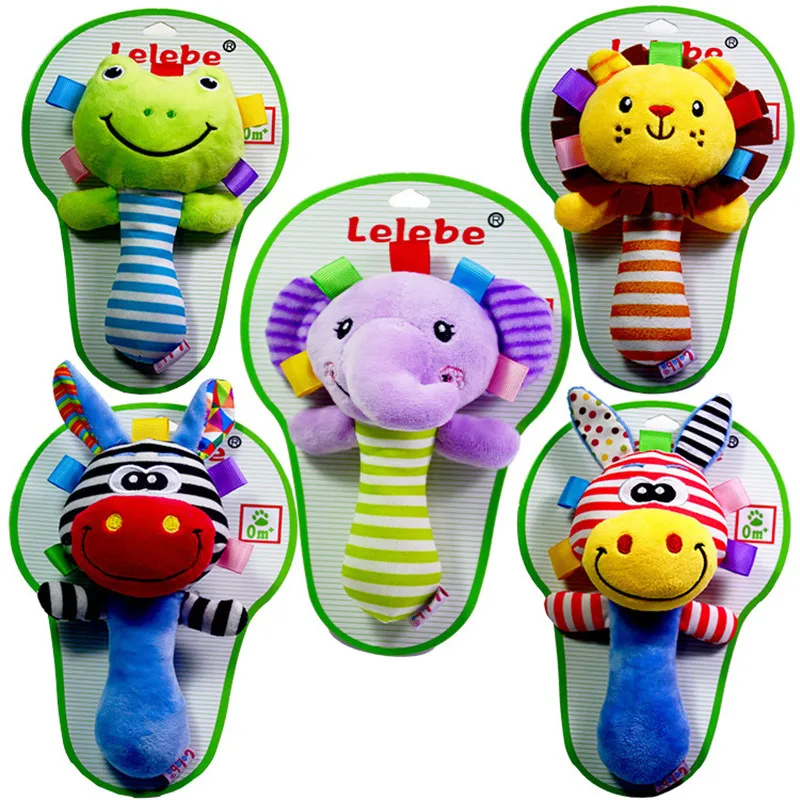 

Baby Toys 0-12 Months Cartoon Animal Rattle Squeaker BB Sounder Educational Elephant Giraffe Lion Frog Plush Hand Rattle Mobile