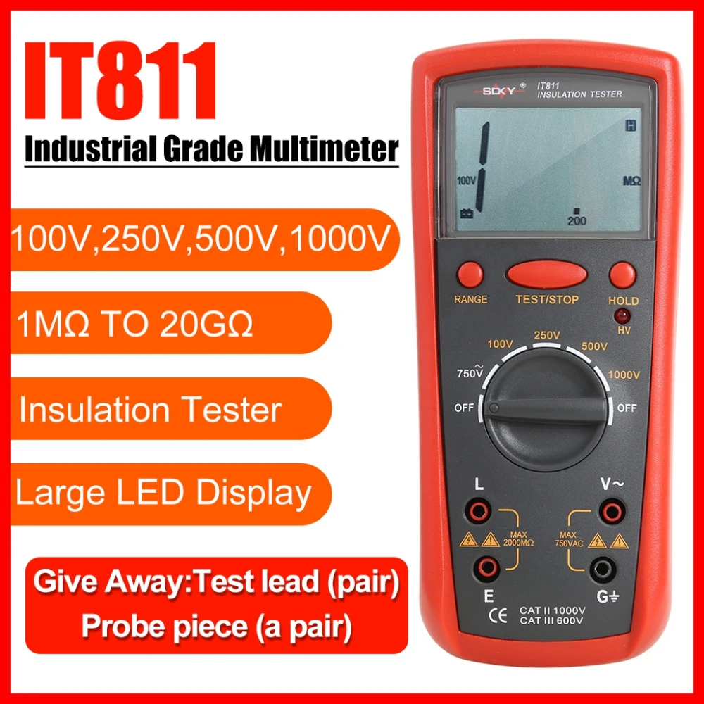 

IT811 1MΩ-20GΩ Auto-Ranging Insulation Resistance Meter Digital Megger Ohmmeter Insulation Tester LCD Insulation Measurement