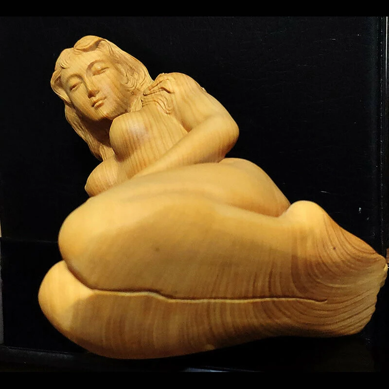 

S027 - 12*7.8*5.5 CM Boxwood Carving Figurine Beautiful Lady Girl Woman Statue-Home Decor Collection Ornaments