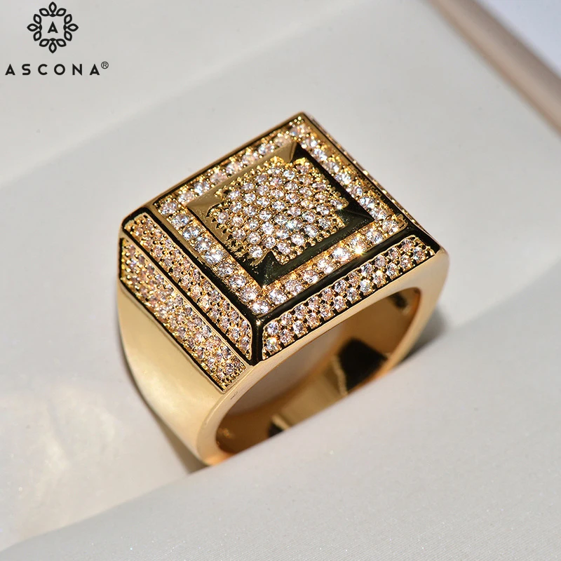 

Men's Hip Hop Iced Out Square Bling Big Rings Micro Pave AAA Zircon Luxury Hiphop Rock Punk Rapper Jewelry Fashion Gifts