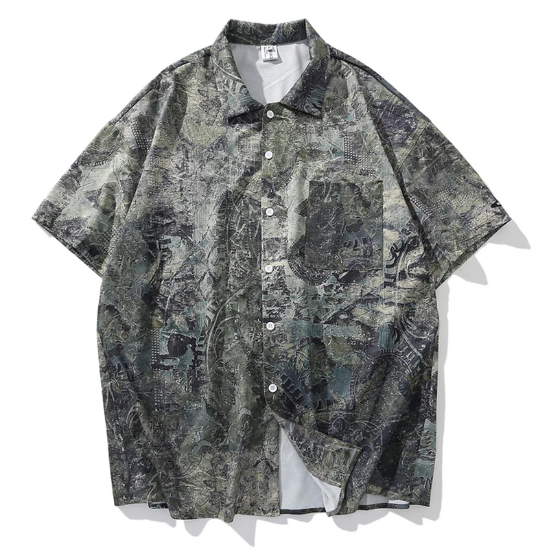 

Harajuku Hip Hop Print Man Short Sleeve Shirt Blouse Women Streetwear 2021 Summer Casual Loose Top Overszie Buttons Up Blusas