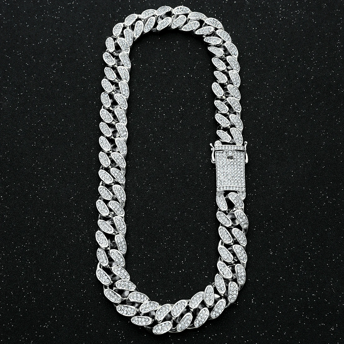 

2cm HipHop Gold Silver Color Iced Out Crystal Miami Cuban Chain Necklace Bracelet Set for Mens Heavy Rhinestone Rapper Necklaces