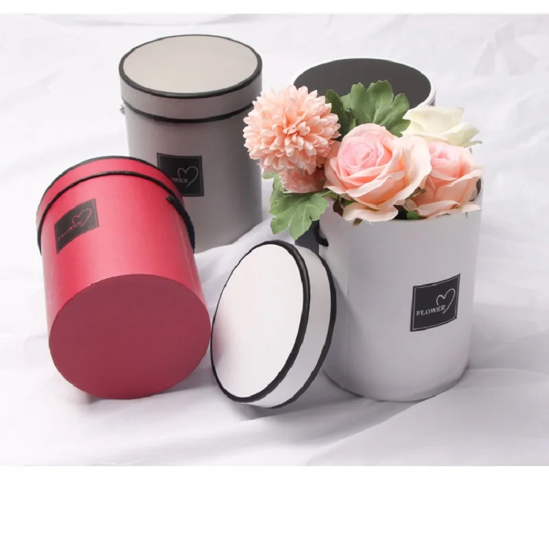 

Round Flower Paper Boxes Lid Hug Florist Flower Bucket Gifts Packaging Box Gift Candy Bar Party Wedding gift Storage Boxes New