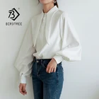 Новое поступление, Женская винтажная белая рубашка, галстук-бабочка, рукав-фонарик, на пуговицах, блузка, свободная, для офиса, леди, топ, Feminina Blusas T9D306F