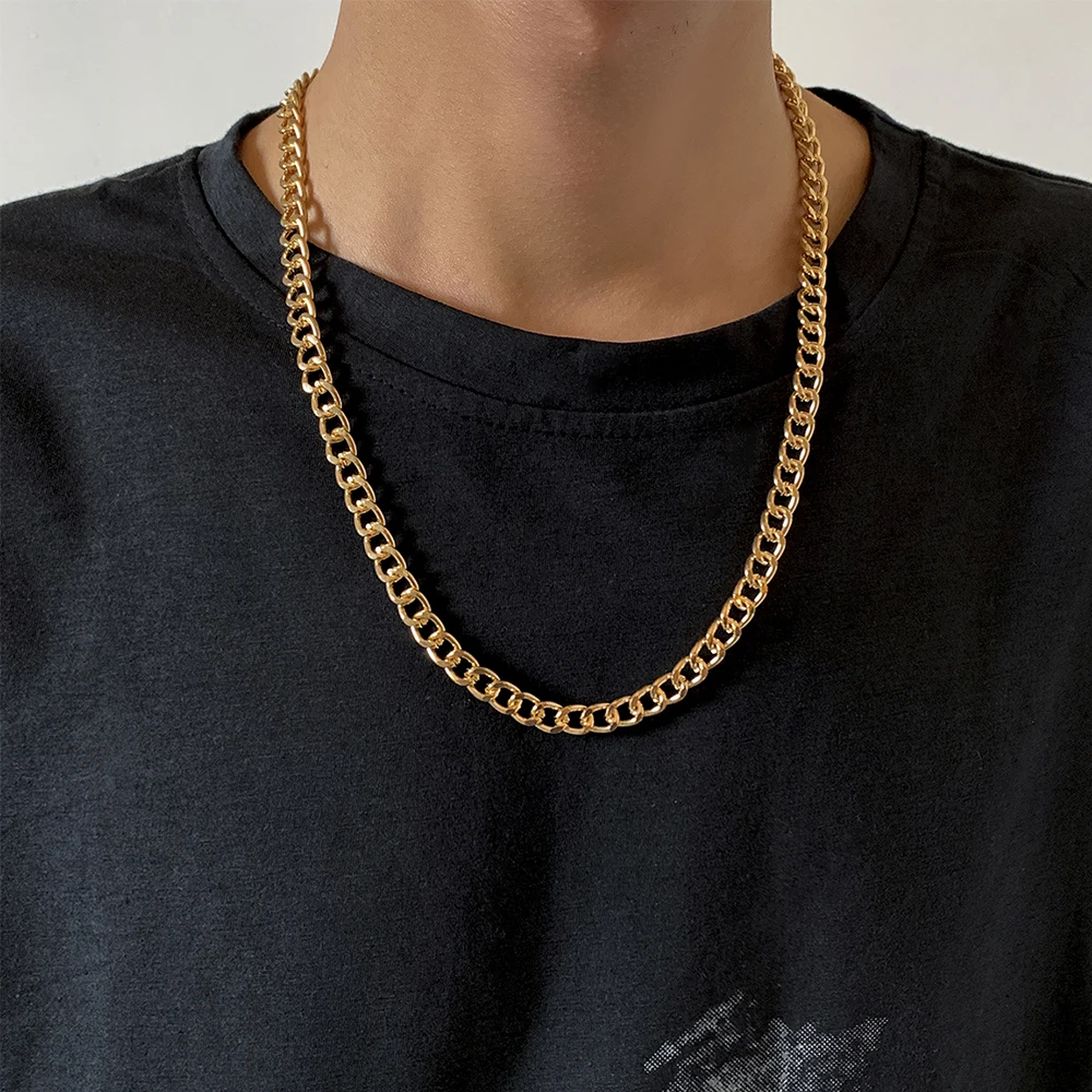 

Lacteo 2021 Neo Gothic Double Layered Metal Chain Choker Necklace Jewelry For Men Steampunk Hip Hop Long Chain Charm Necklace