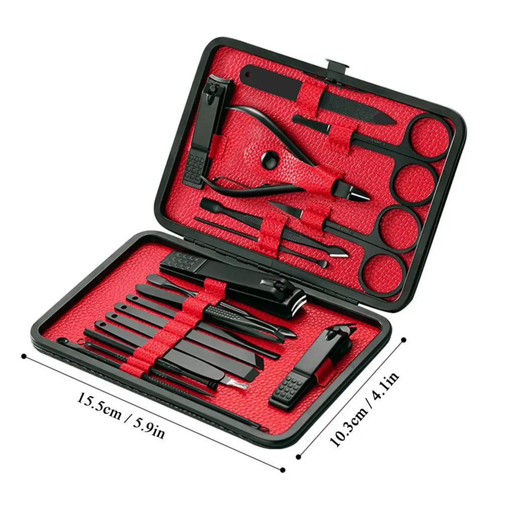 

Stainless Steel Black 18 Piece Set Nail Clipper Set Decoration Eyebrow Personal Care Nail Tool Nail Clipper Set