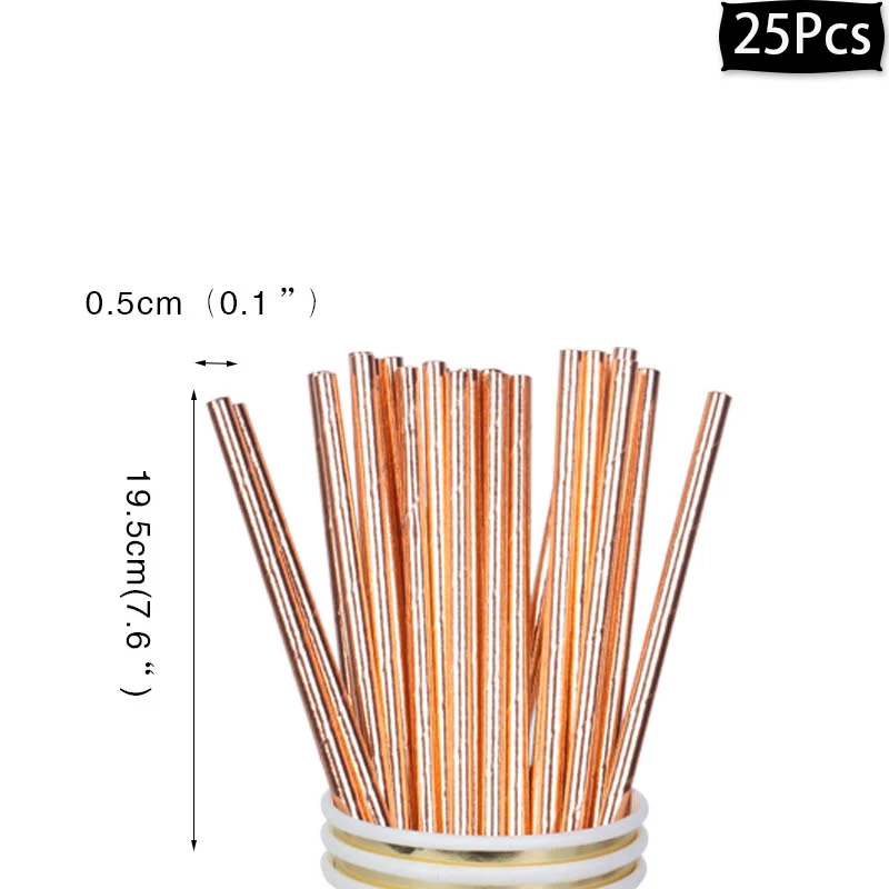 25pcs straws Розовое золото одноразовая посуда Бумага пластины салфетки для стаканчиков соломинки для детей и взрослых из розового золота на день рождения Выпускной Baby Shower поставки - Цвет: 25pcs straws