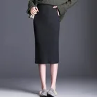Женская трикотажная юбка с высокой талией, новинка 2020, осенне-зимняя повседневная теплая облегающая юбка в рубчик, длинная офисная юбка средней длины