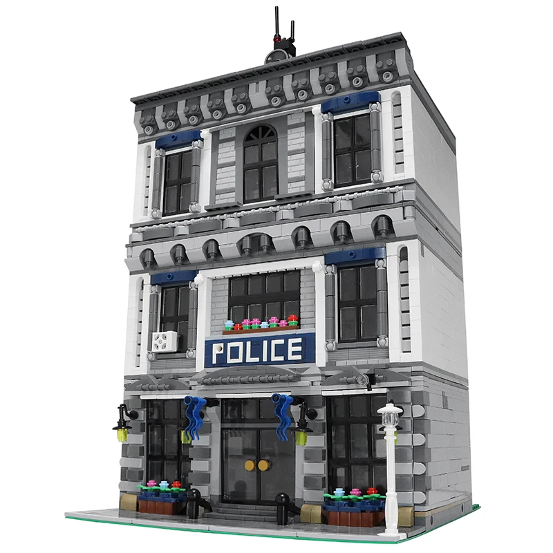 BuildMoc 21474 полицейский участок мотоцикл модель вертолета конструкторных блоков