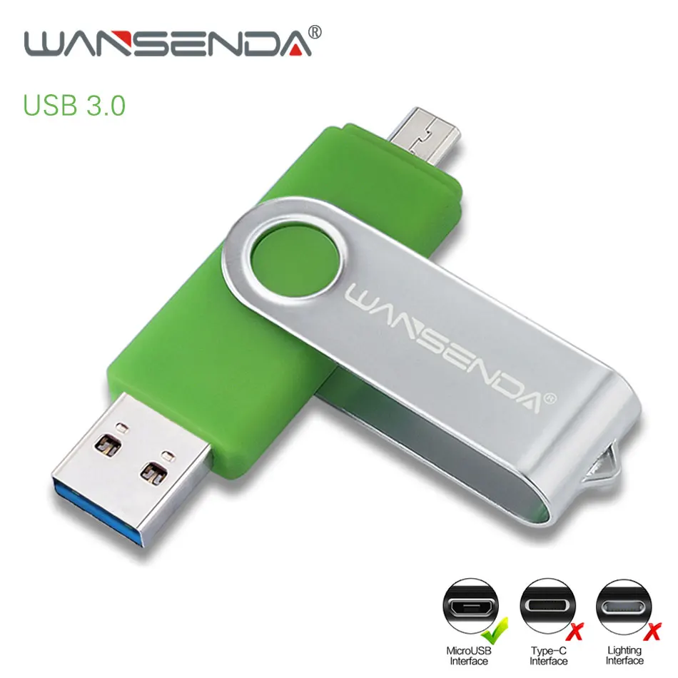 WANSENDA OTG USB флеш накопитель 2 в 1 Usb3.0 & Micro usb 16 ГБ 32 64 Гб 128 256 высокоскоростной карта