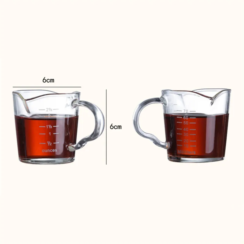 

70ml Heat Resistant Glass Measuring Mug Jigger for Espresso Coffee Double-Mouthed Ounce Cup Small Milk Cup with Scale Drinkware