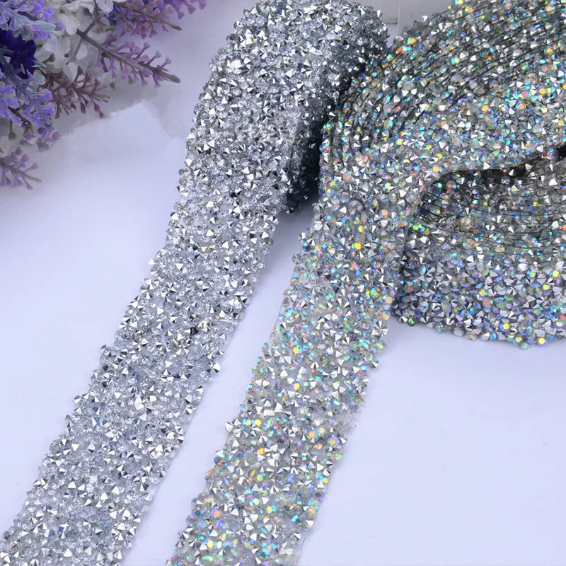 1 ярд Искусственный драгоценный камень стразы цепочка кружево ткань сделай сам