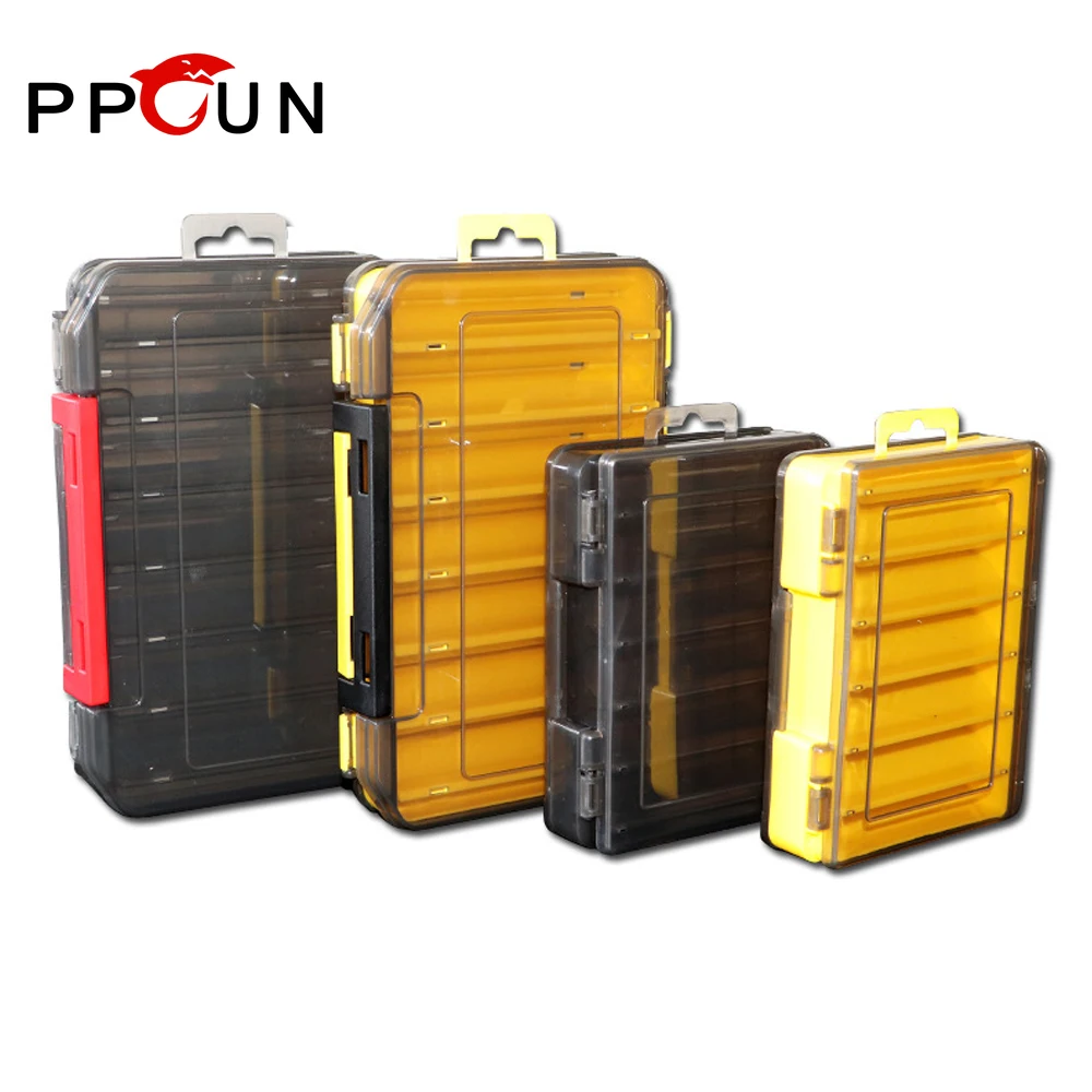 

PPGUN Reversible Lure Case 12&14 Room Double Sided Plastic Bait Jig Storage Box High Strength Fishing Tackle Accessory Boxes