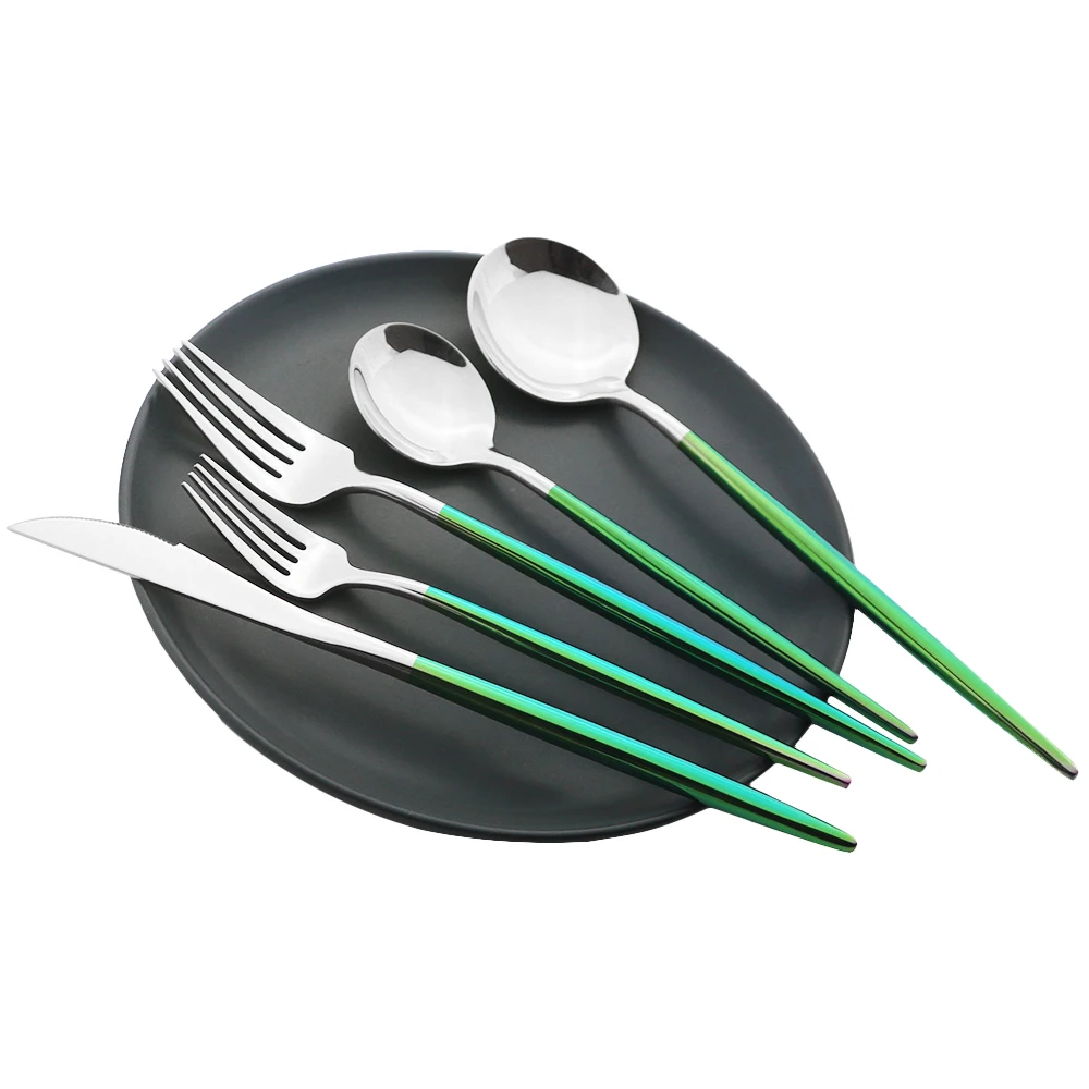 

5Pcs Multi-color Cutlery Set 18/10 Stainless Steel Dinnerware Tableware Kitchen Knife Dessert Fork Spoon Flatware Silverware Set