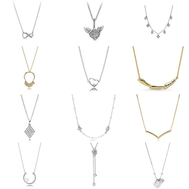 

Authentic 925 Sterling Silver Sparkling Infinity Collier With Crystal Necklace For Women Bead Charm Diy Fashion Jewelry