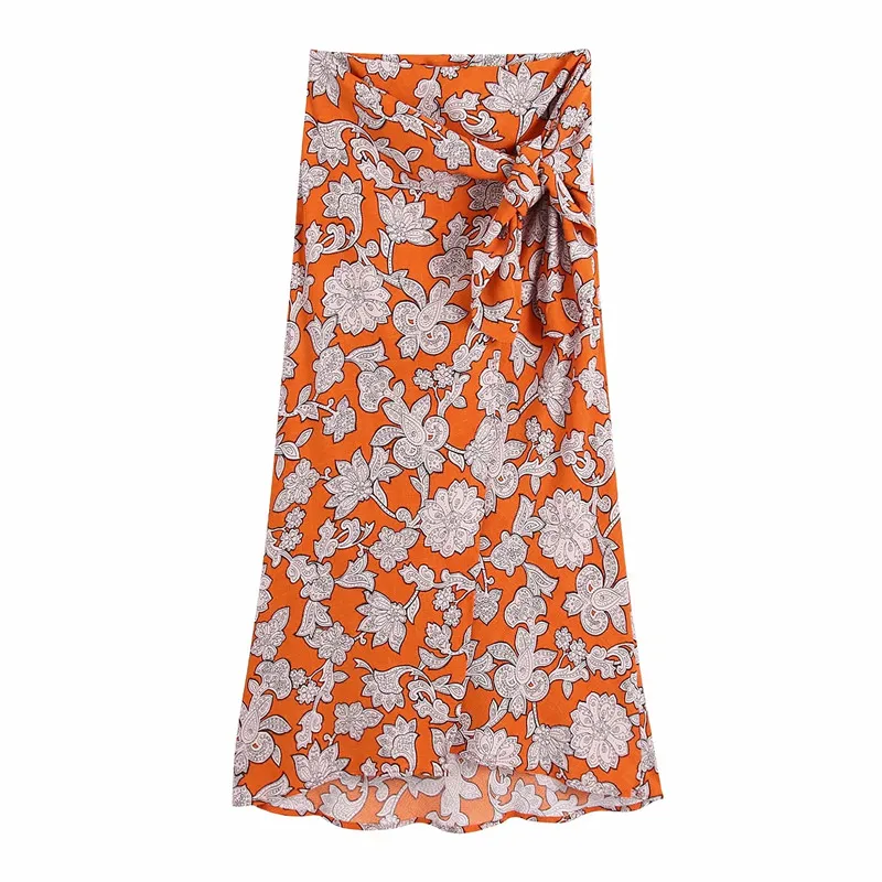

ZA 2021 early autumn new women's clothing fashion casual European and American style elegant close-fitting knot printed skirt